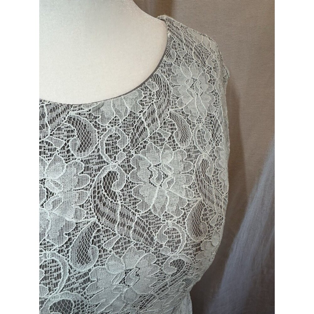 Banana‎ Republic Dress Womens 6 Gray Mint Sheath Floral Lace Sleeveless Cocktail - Picture 5 of 9
